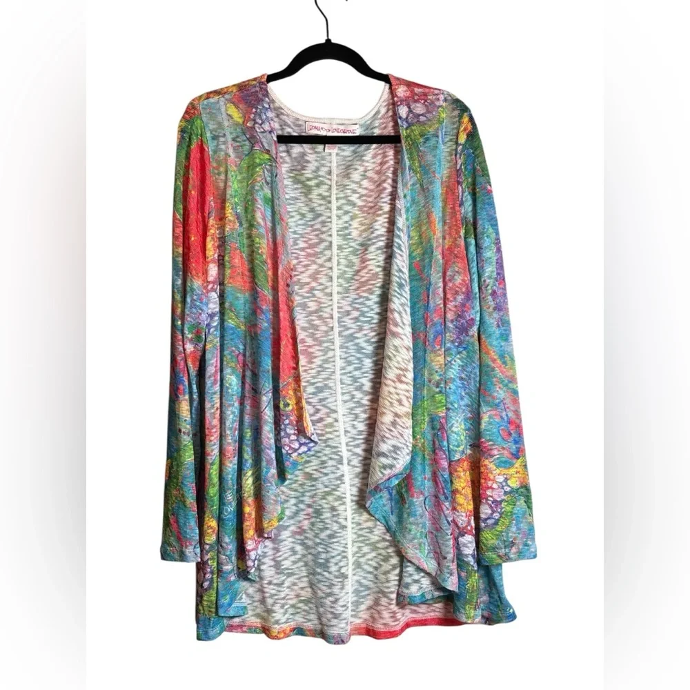 Leoma Lovegrove XXL Colorful Fish Art Open Front Cardigan Jacket Sweater - Picture 2 of 9